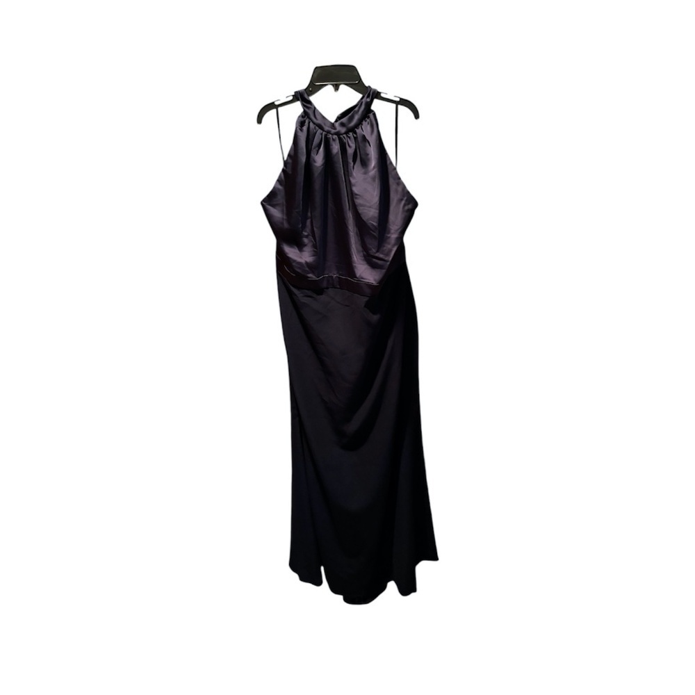 After Six High Neck Open Back Gown With Scarf Tie In Midnight Navy Size 22W NWT